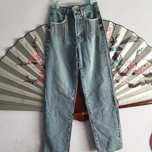 Rhinestone fringe jeans